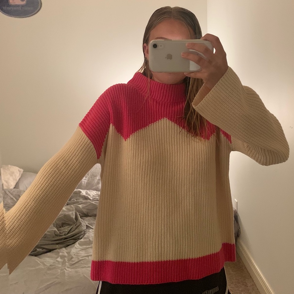 jcrew pink and cream sweater